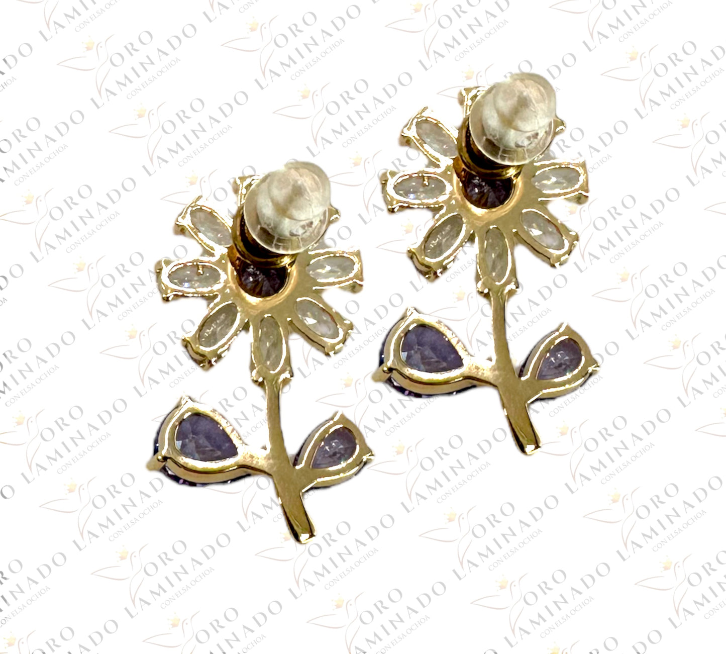 White and purple flower earrings B191