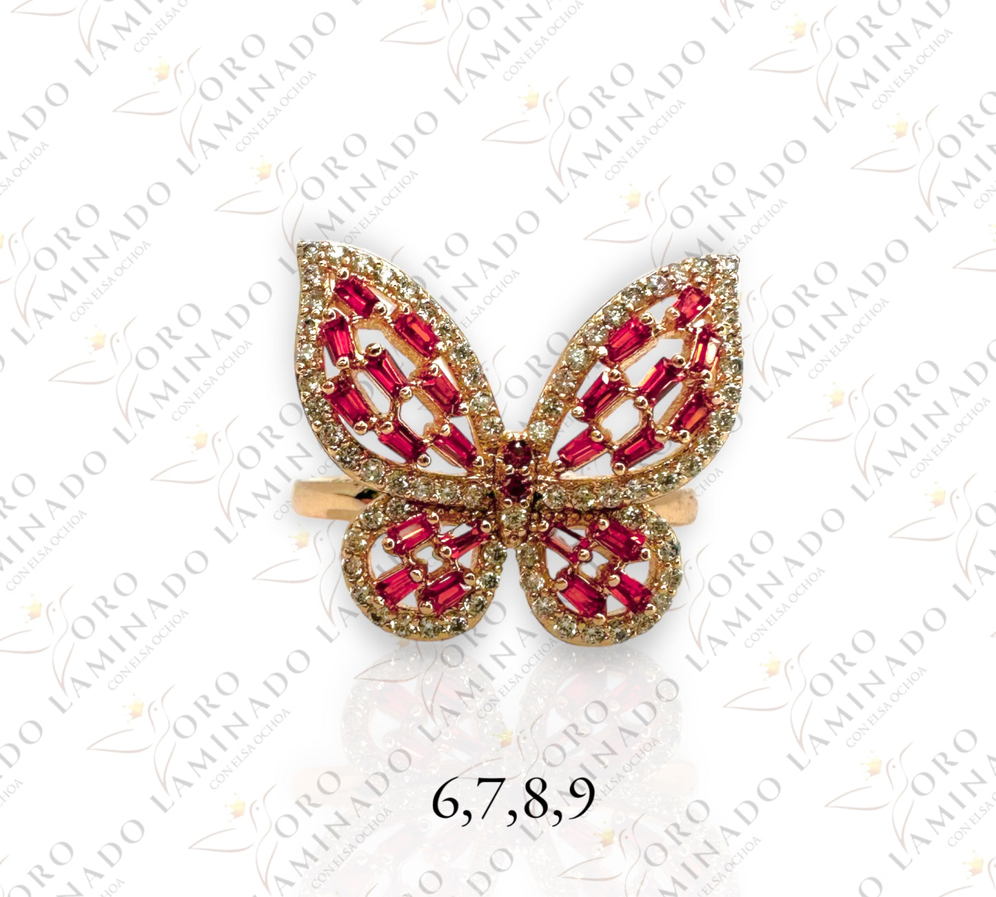 High Quality Butterfly ring with red stones C37A