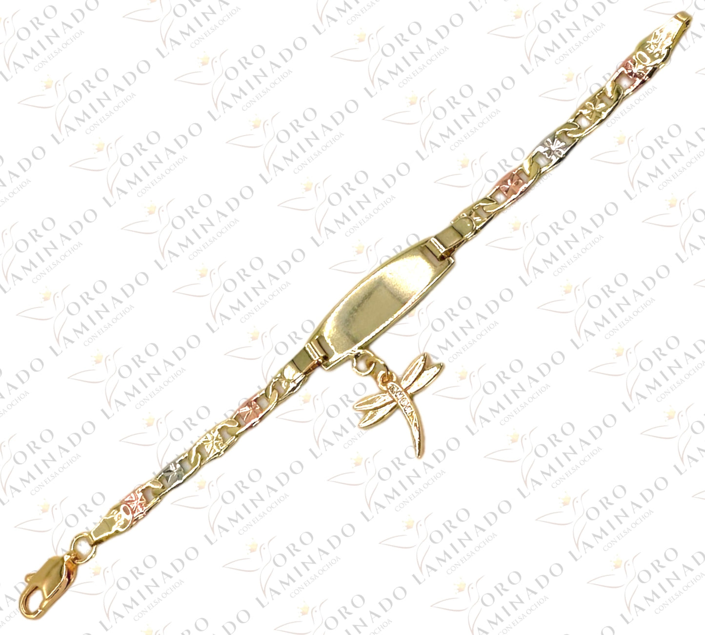 Tricolor valentine flower kids bracelet with dragon-fly plate C62