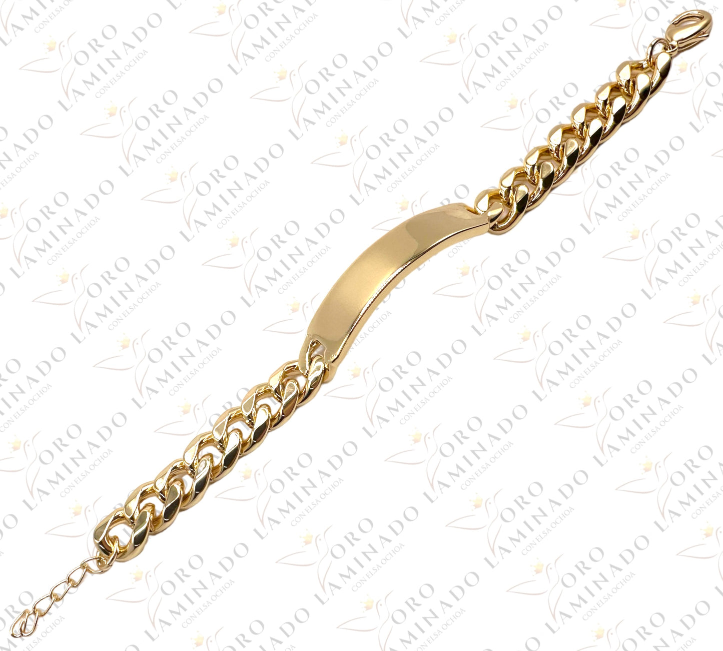 Open cuban bracelet with golden square C136