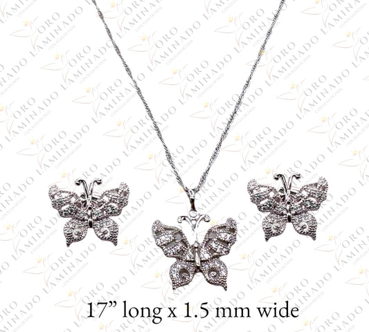 Silver butterfly necklace set C142