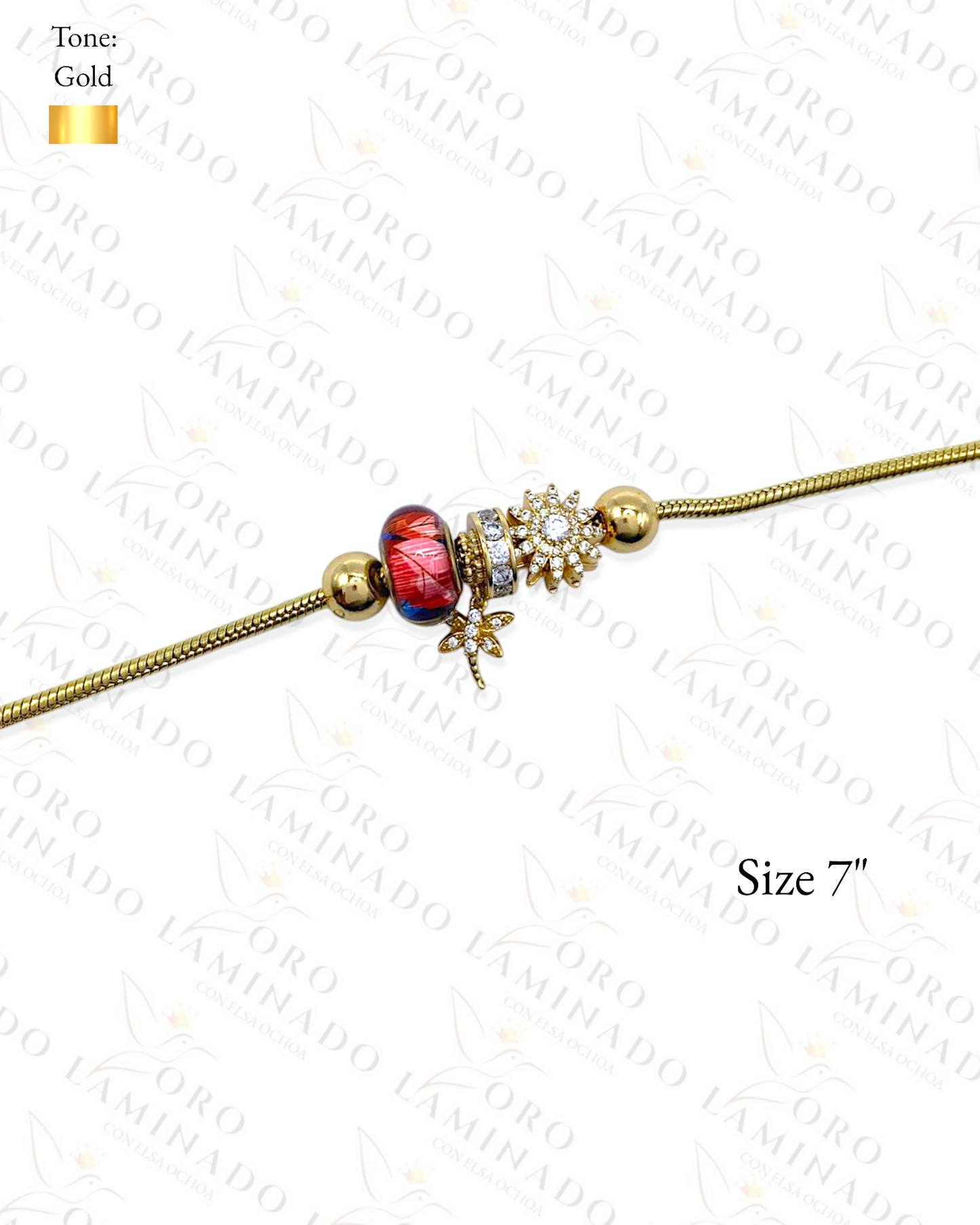 High Quality Gold Charm Bracelet with Dragonfly and sunflower G359