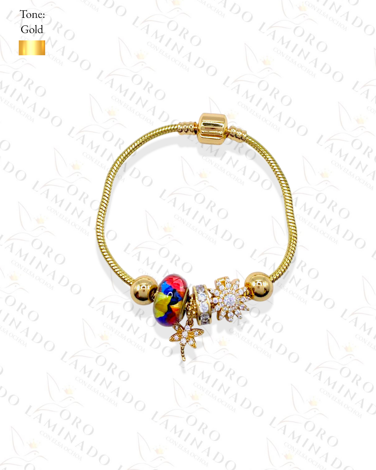 High Quality Gold Charm Bracelet with Dragonfly and sunflower G359