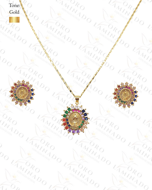 Gold Filled Multicolored  Virgen de Guadalupe Set G382