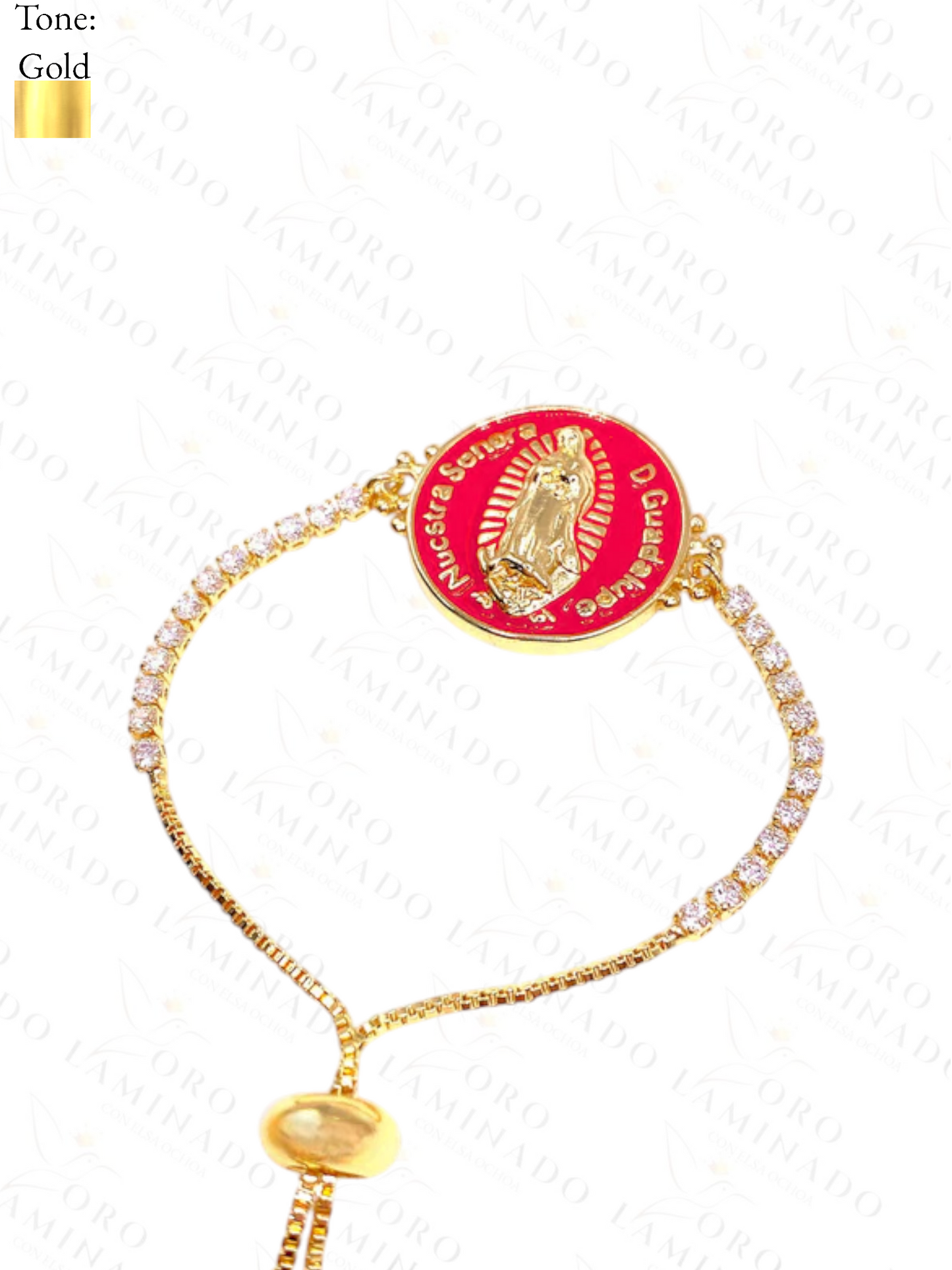 Gold Filled Red Adjustable Virgin Mary Bracelet B194