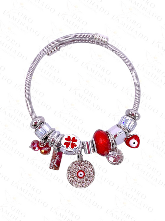 Stainless Steel Red Evil Eye Charm Bracelet Y134