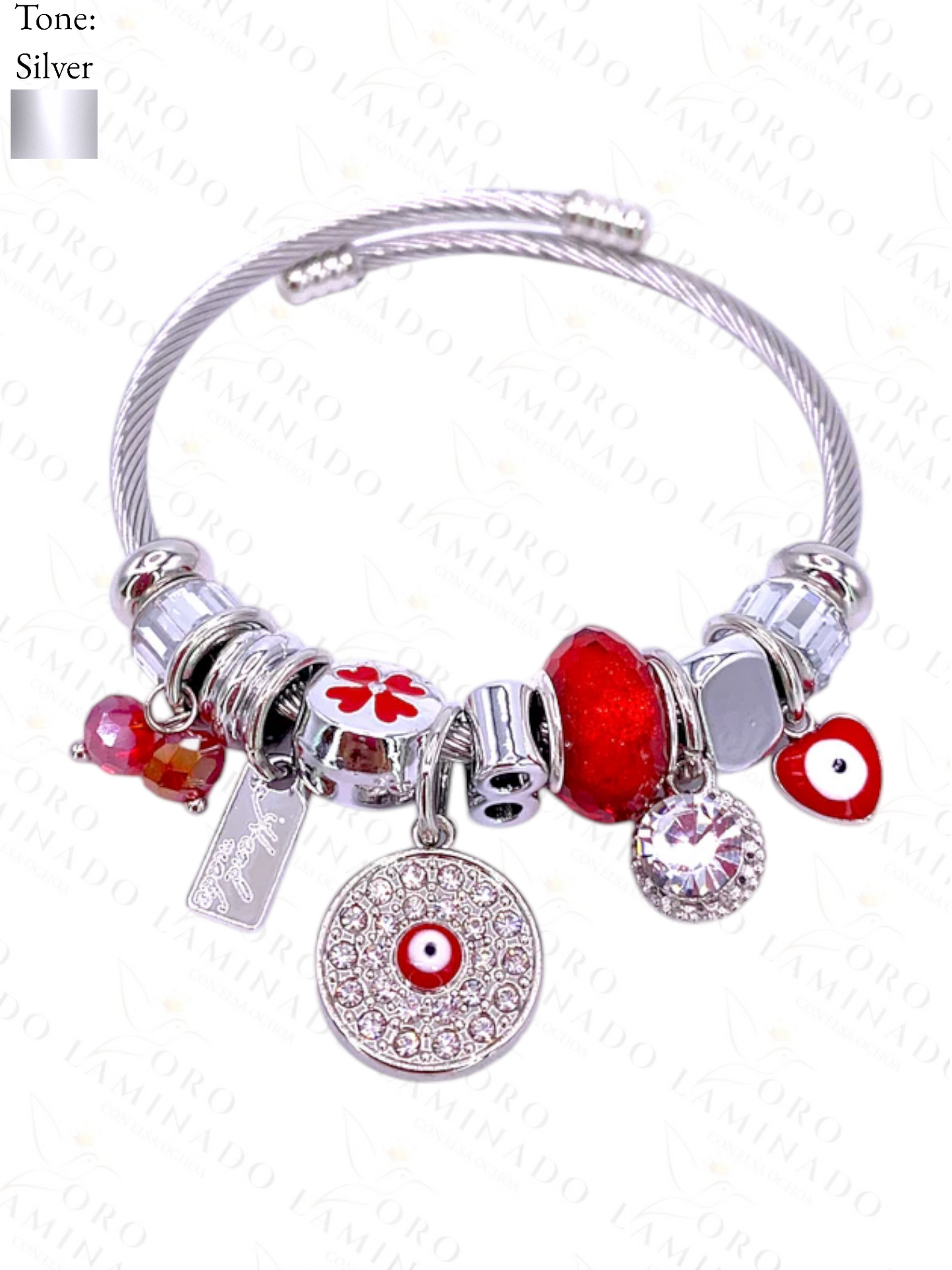 Stainless Steel Red Evil Eye Charm Bracelet Y134