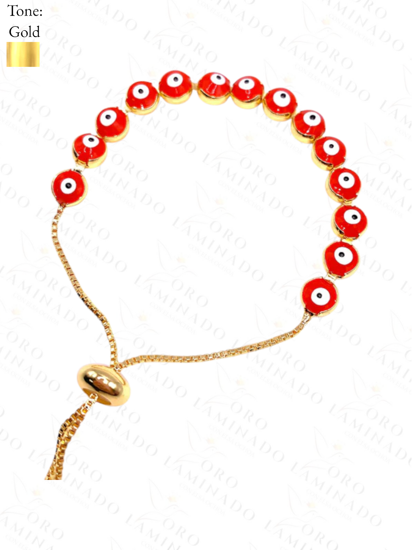 Gold Filled Adjustable Red and Gold Evil Eye Bracelet Y35