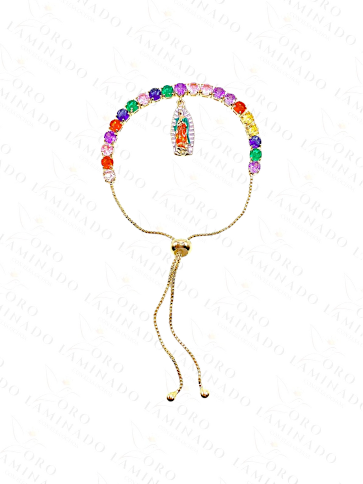 Gold Filled Adjustable Rainbow Virgen de Guadalupe BraceletY34