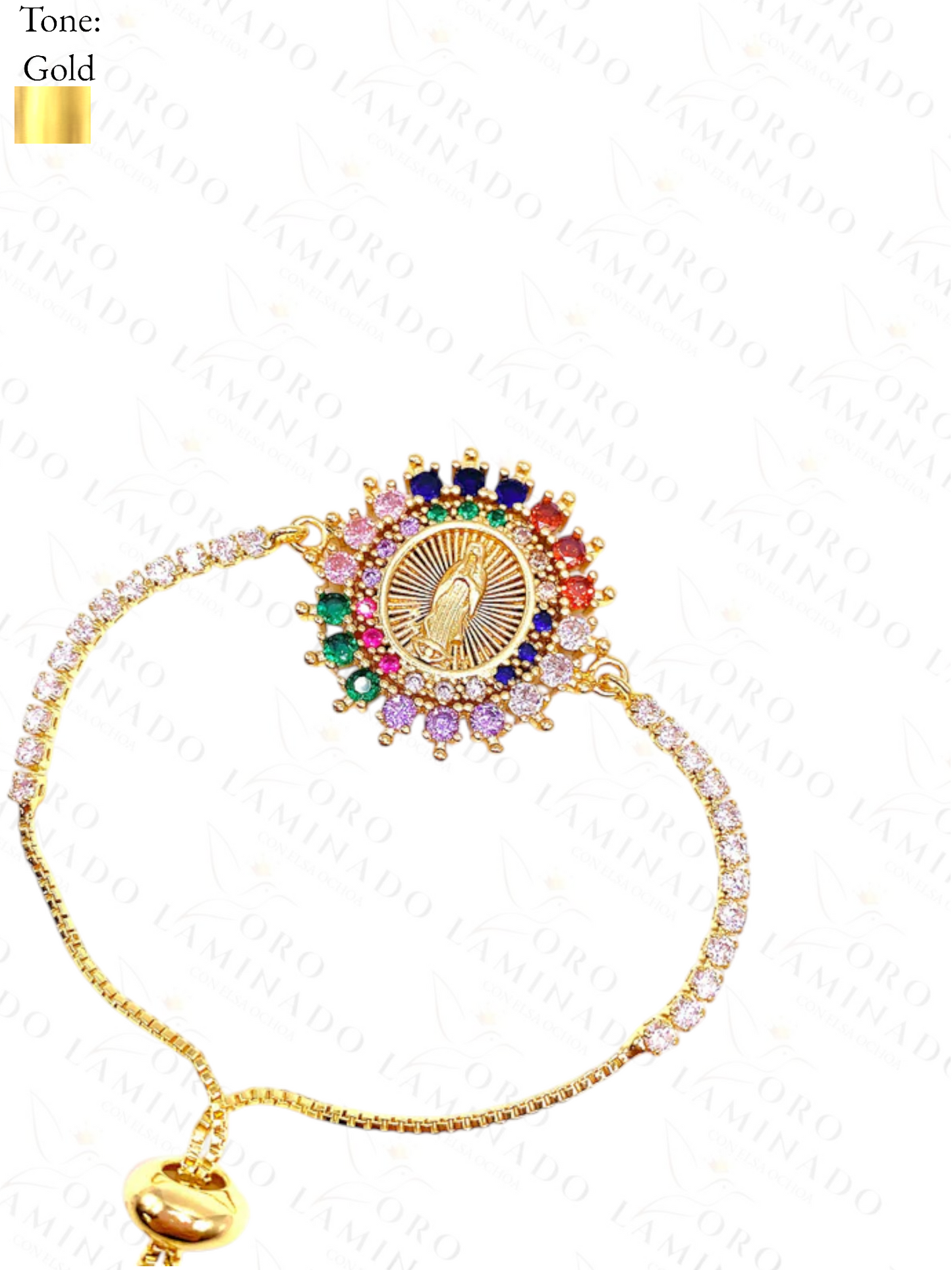 Gold Filled Adjustable Multicolor Virgin Mary Bracelet  B192