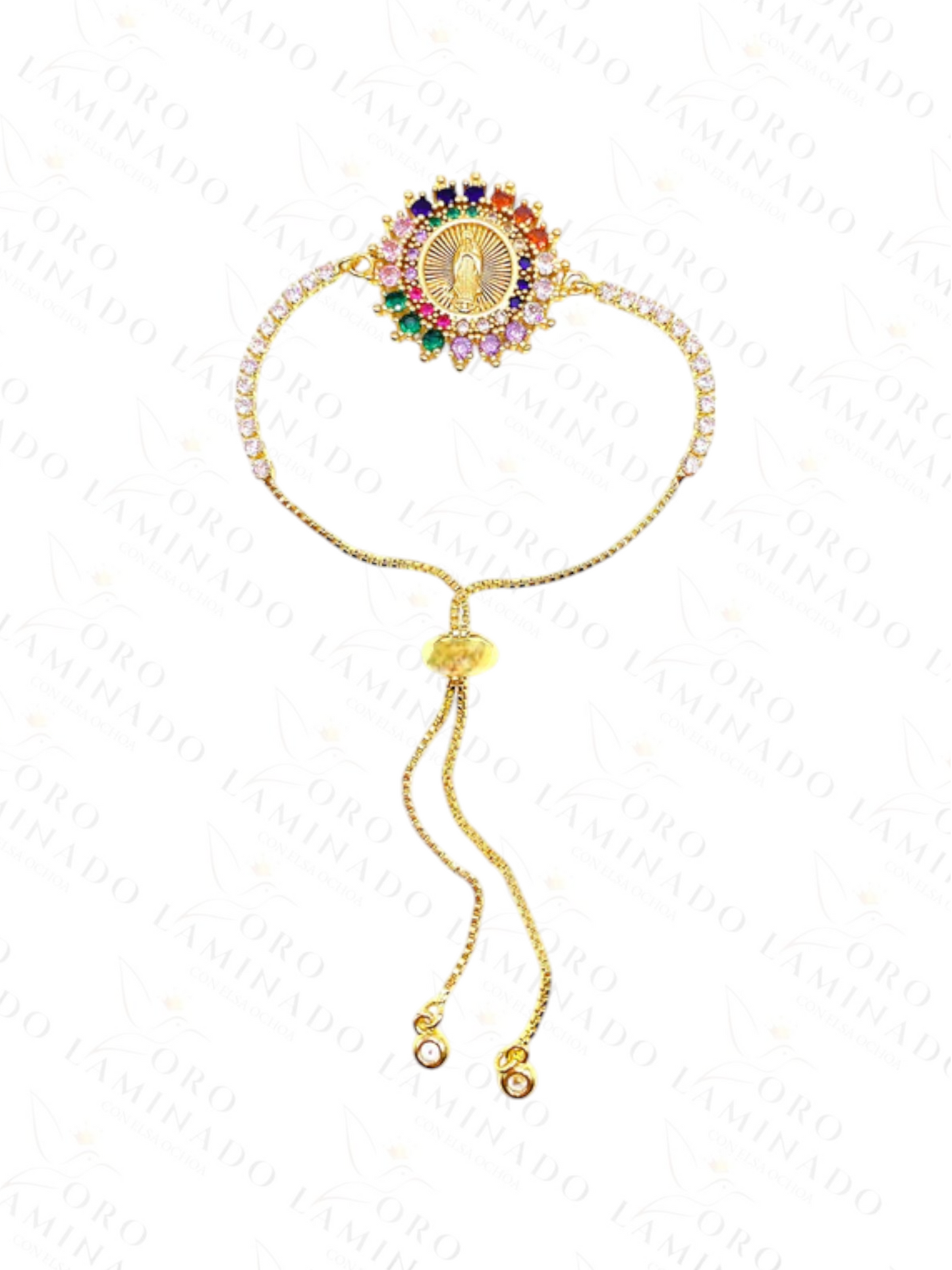 Gold Filled Adjustable Multicolor Virgin Mary Bracelet  B192