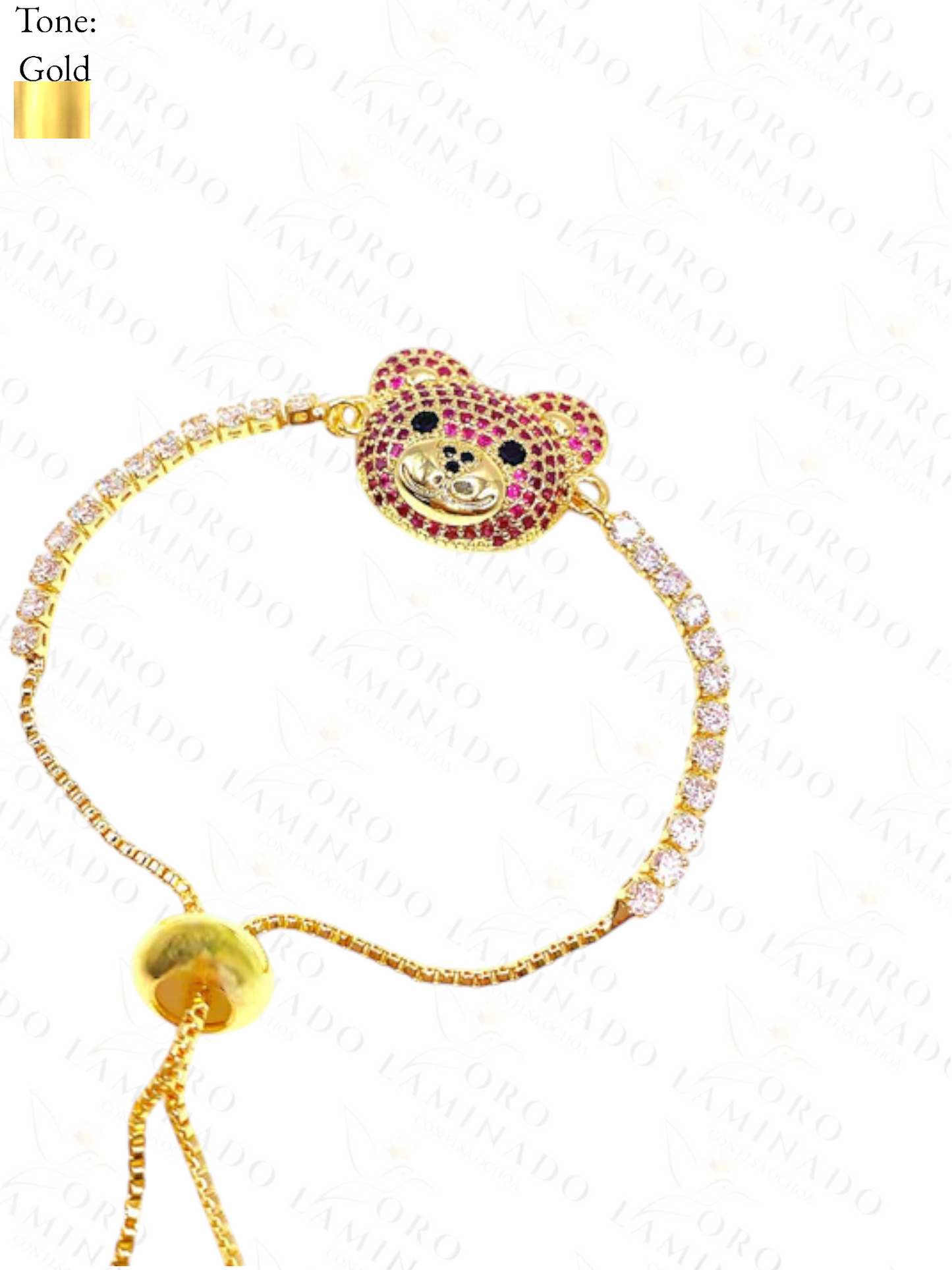 Gold Filled Pink bear adjustable bracelet C66