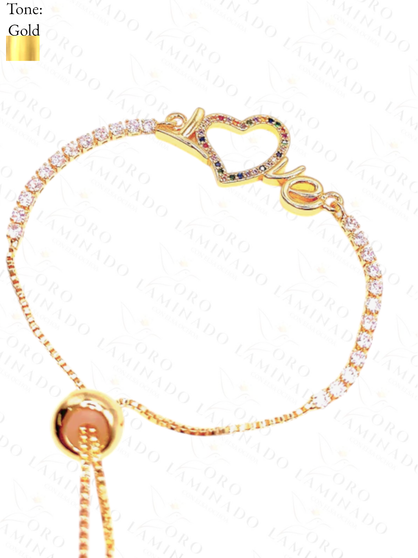 Gold Filled Multi-Color Heart Adjustable Bracelet C401