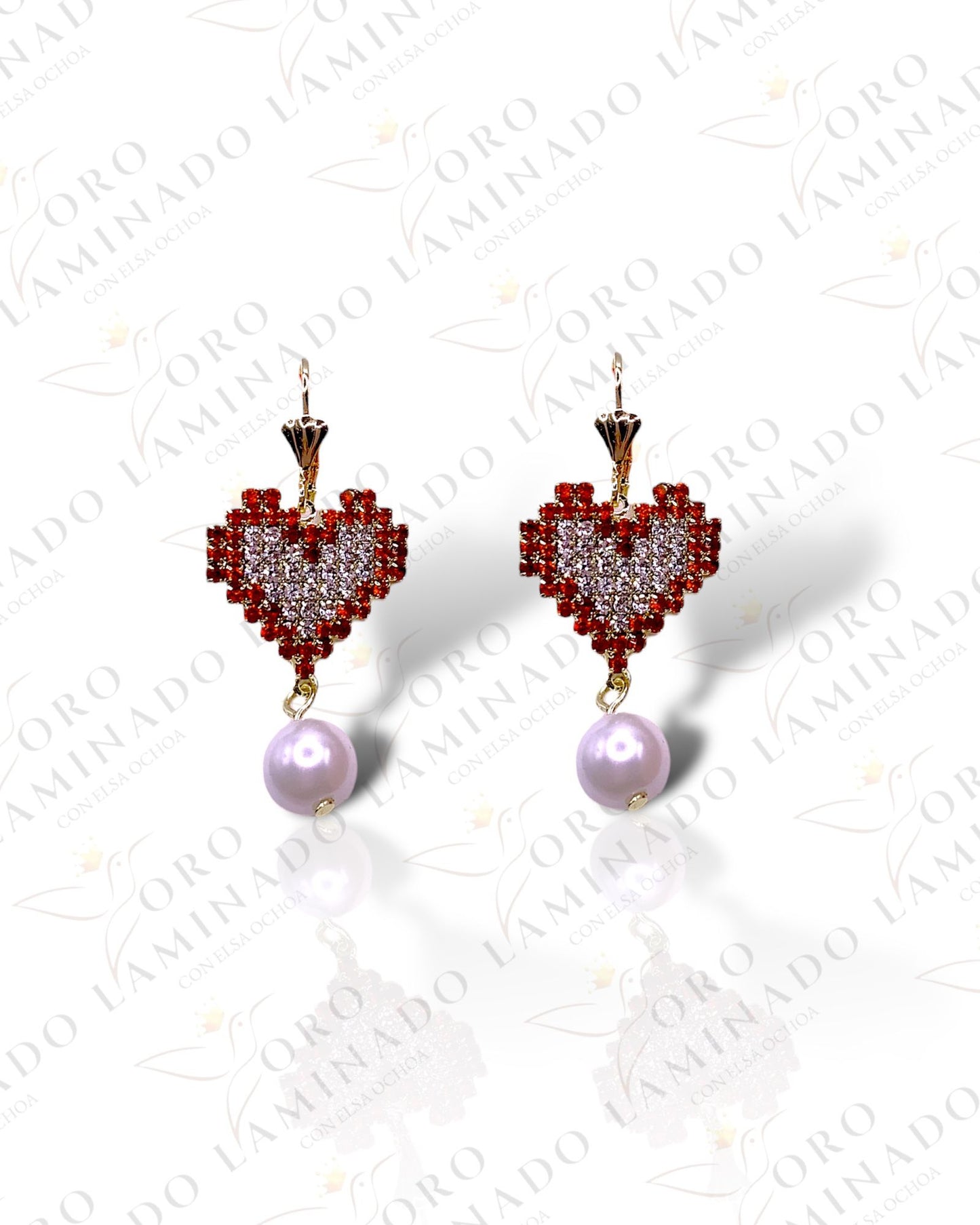 Red and white heart with pearl R339