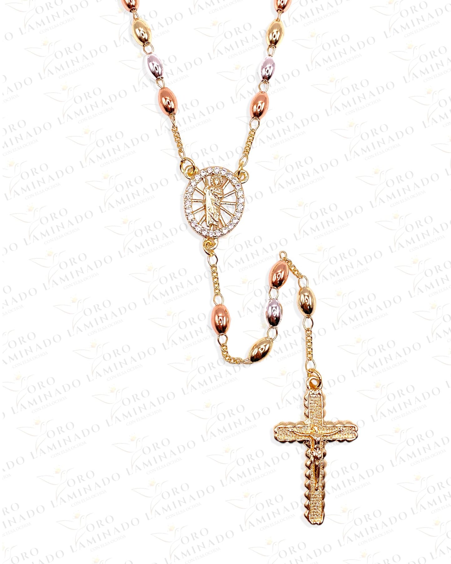 24" Saint Jude Tri-Gold Rosary C81