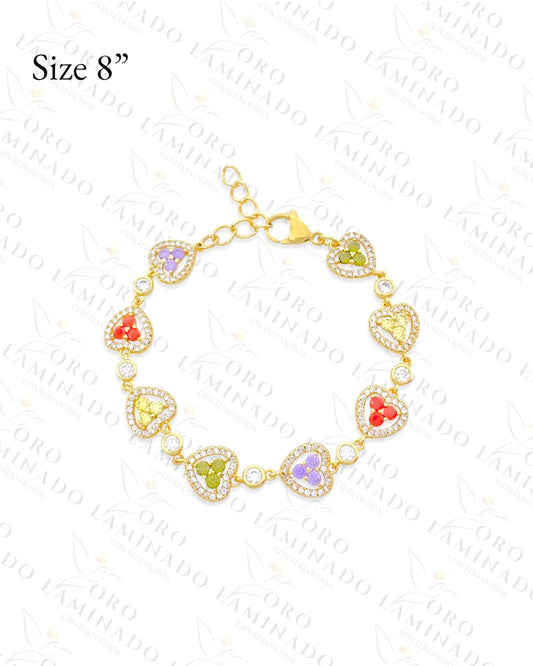 High Quality Colorful Crystal Hearts Bracelet (Gold Filled) R455