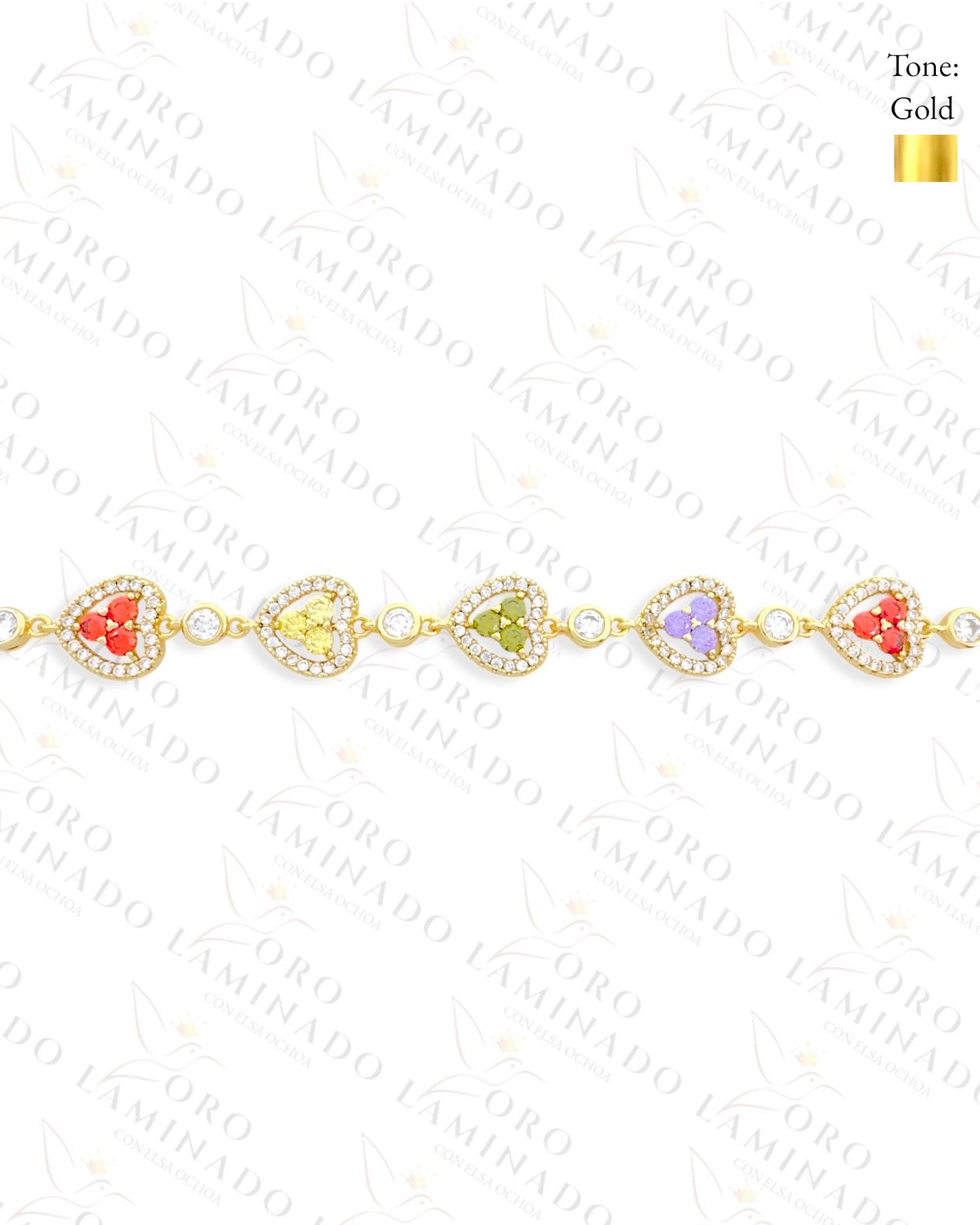 High Quality Colorful Crystal Hearts Bracelet (Gold Filled) R455