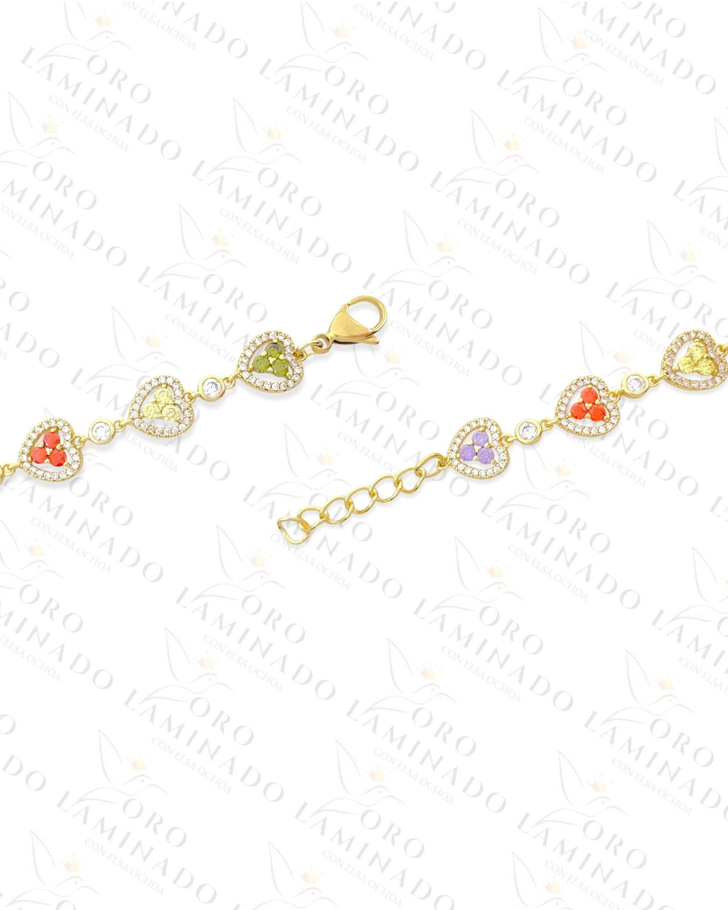 High Quality Colorful Crystal Hearts Bracelet (Gold Filled) R455