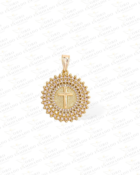 1.45" Round Cross Pendant with stones B244