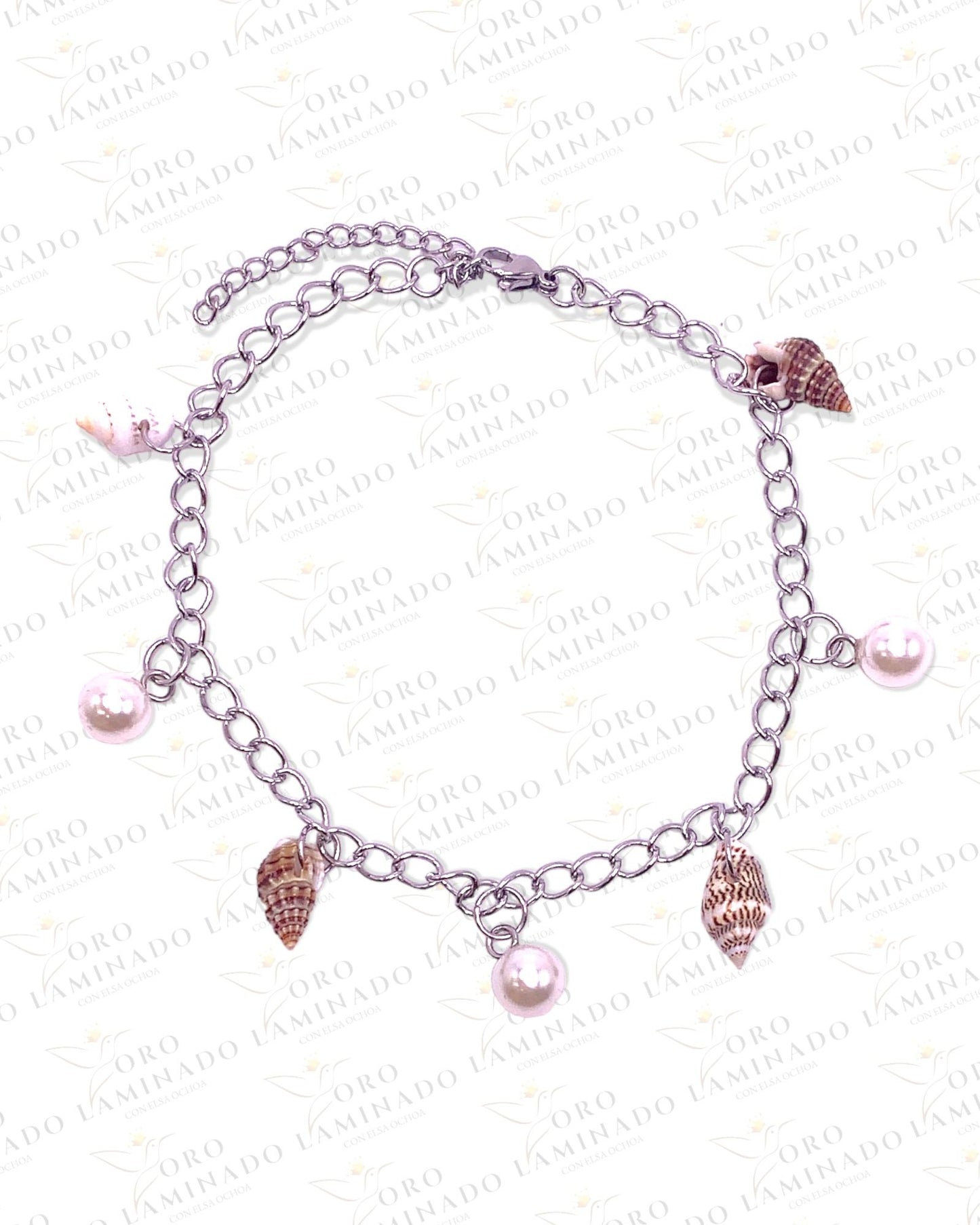 Silver anklet with pearls and shells Y158