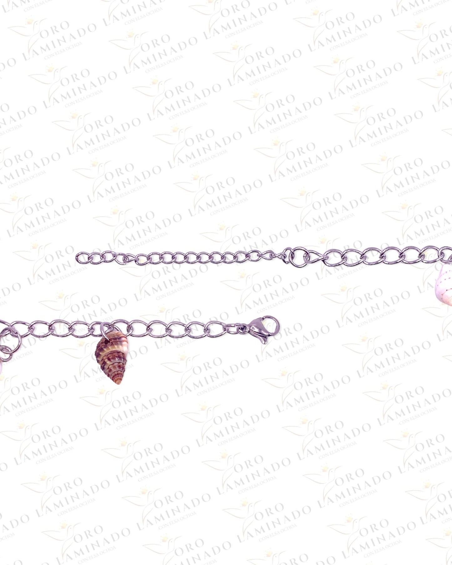 Silver anklet with pearls and shells Y158