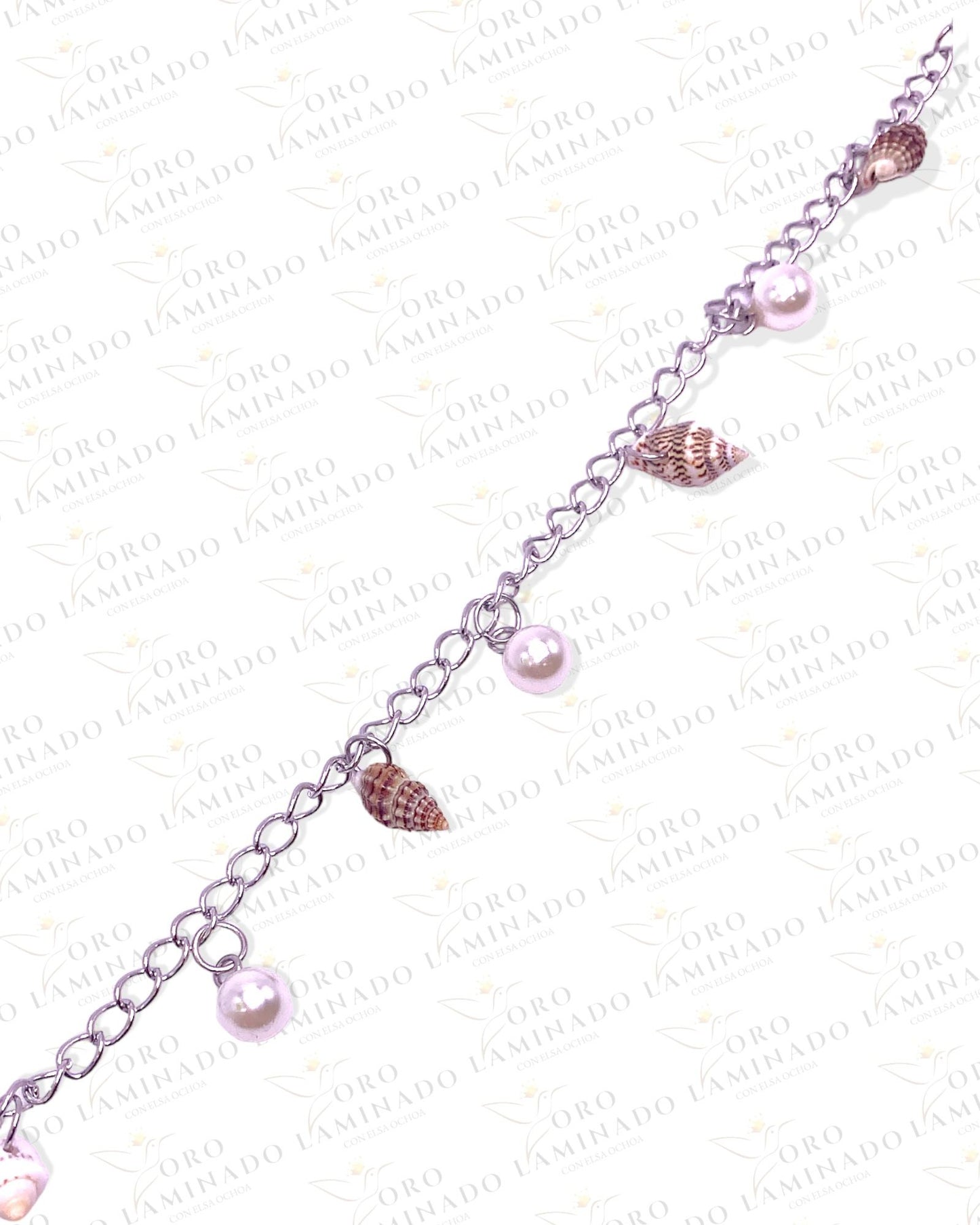 Silver anklet with pearls and shells Y158