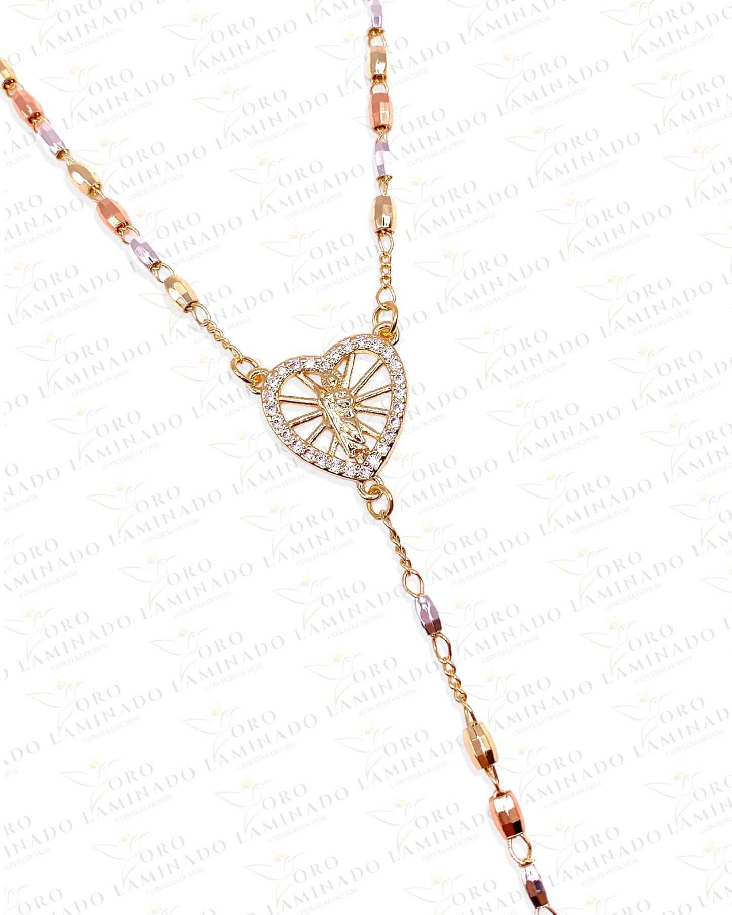 22" Saint Jude Heart Tri-Gold Rosary C331