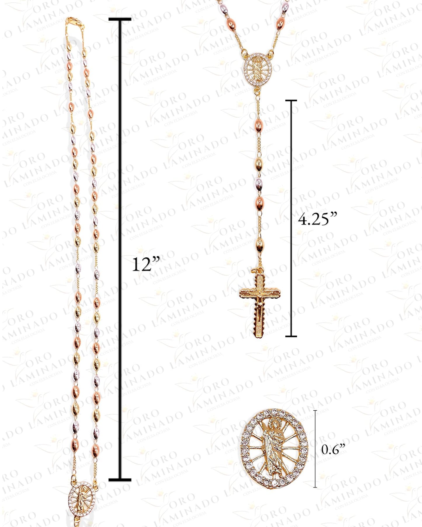 24" Saint Jude Tri-Gold Rosary C81