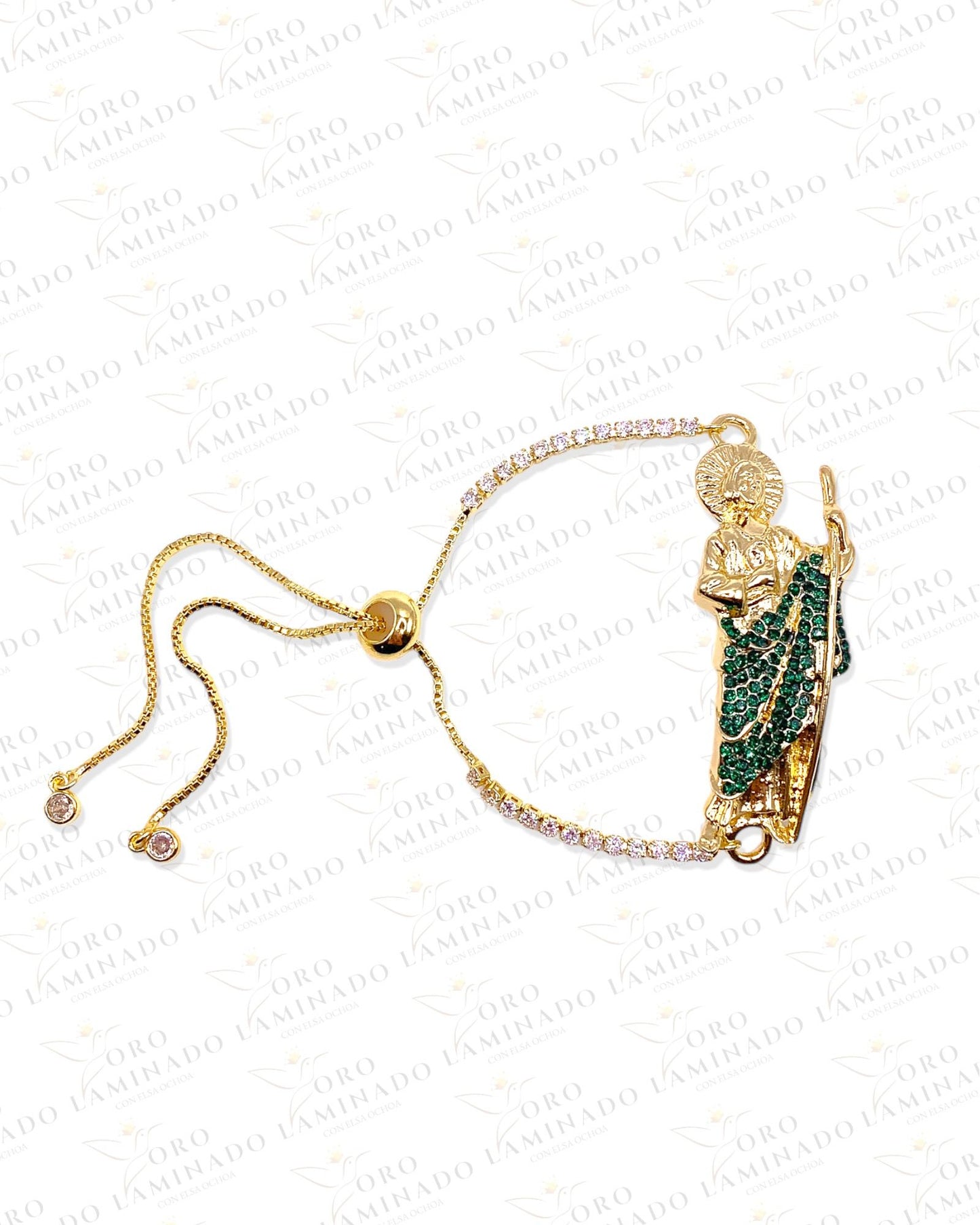 Adjustable Green Stone Saint Jude Bracelet (14k Gold Filled) B190