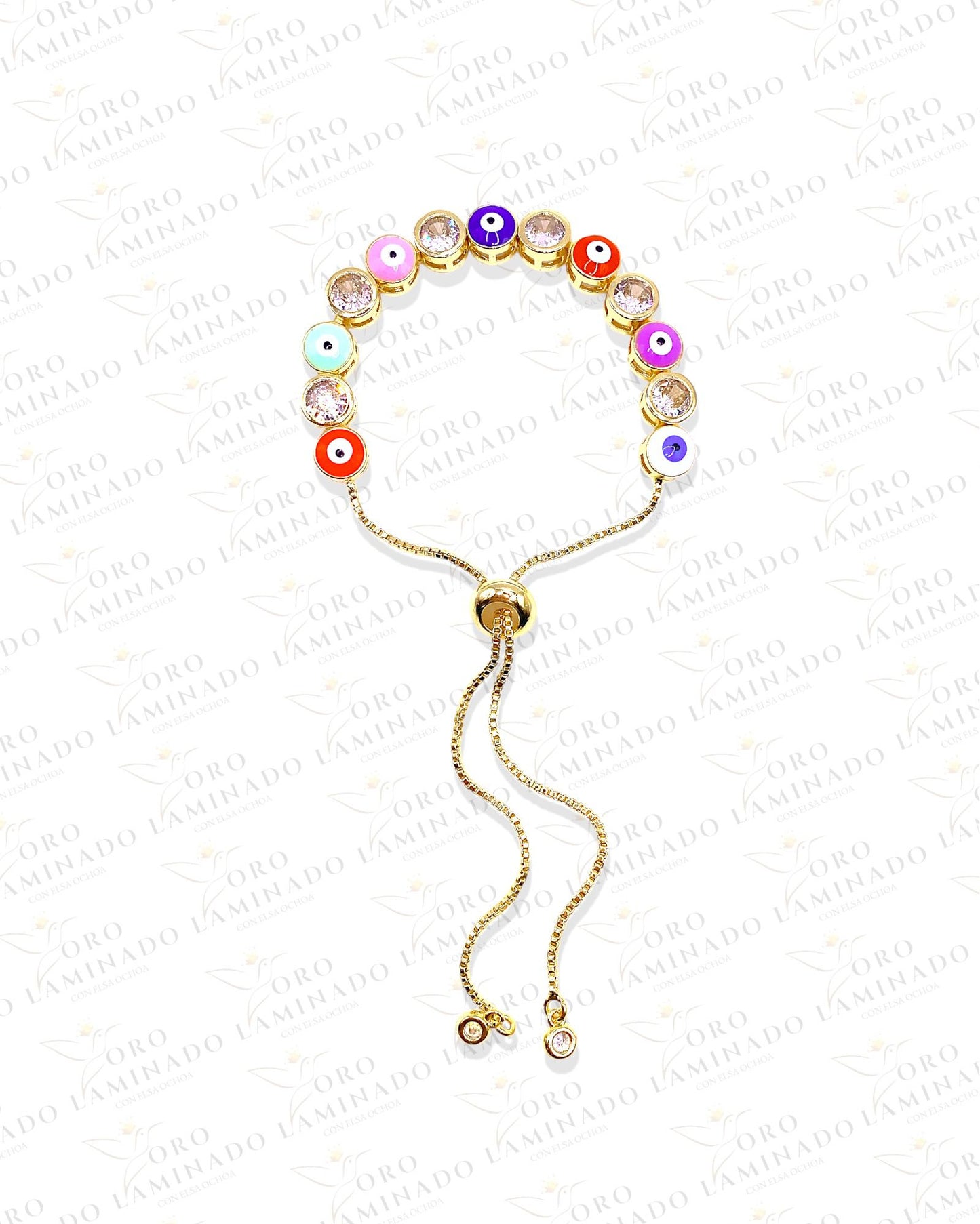 Multicolor Evil Eye Adjustable Bracelet With White Stones B235