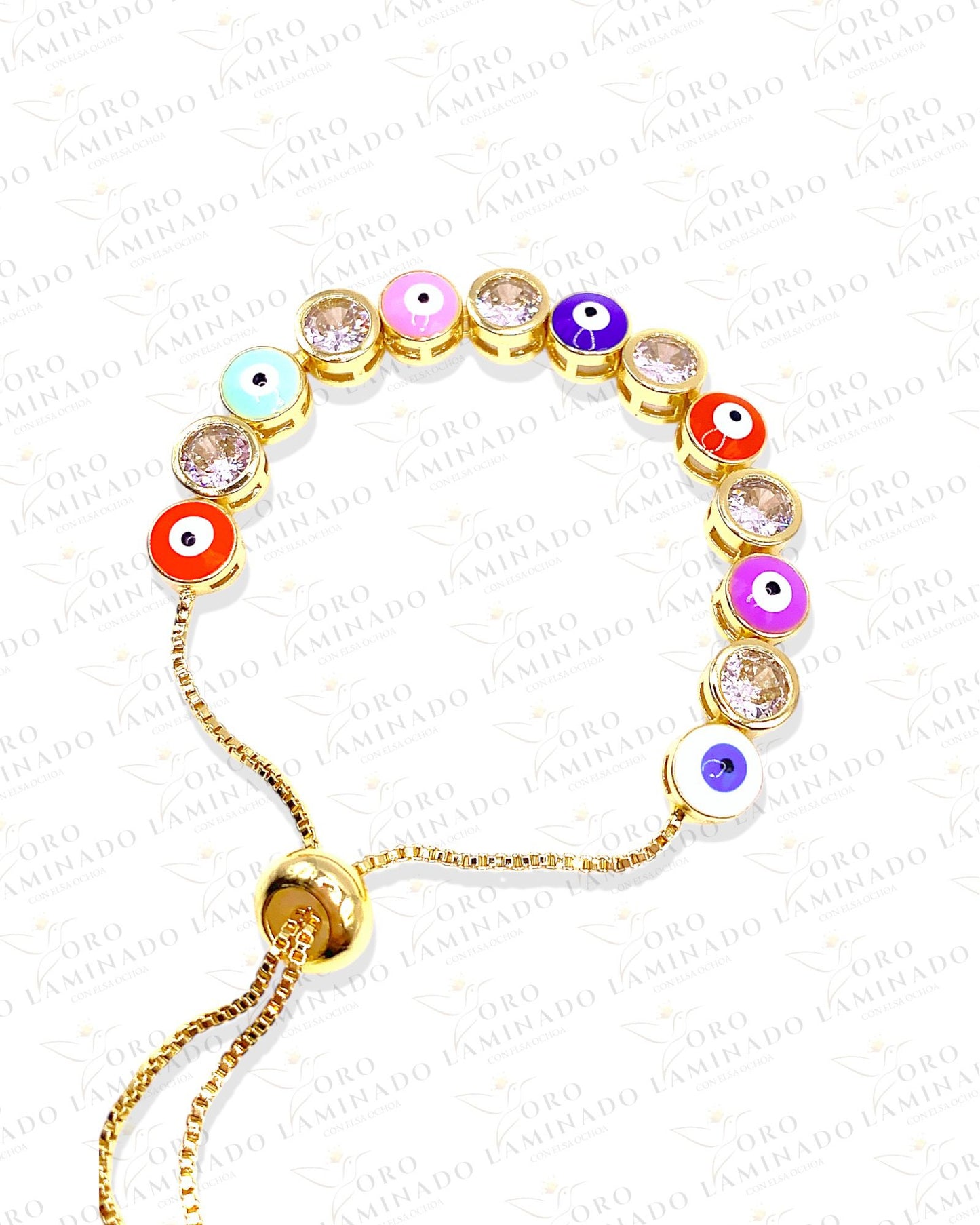 Multicolor Evil Eye Adjustable Bracelet With White Stones B235