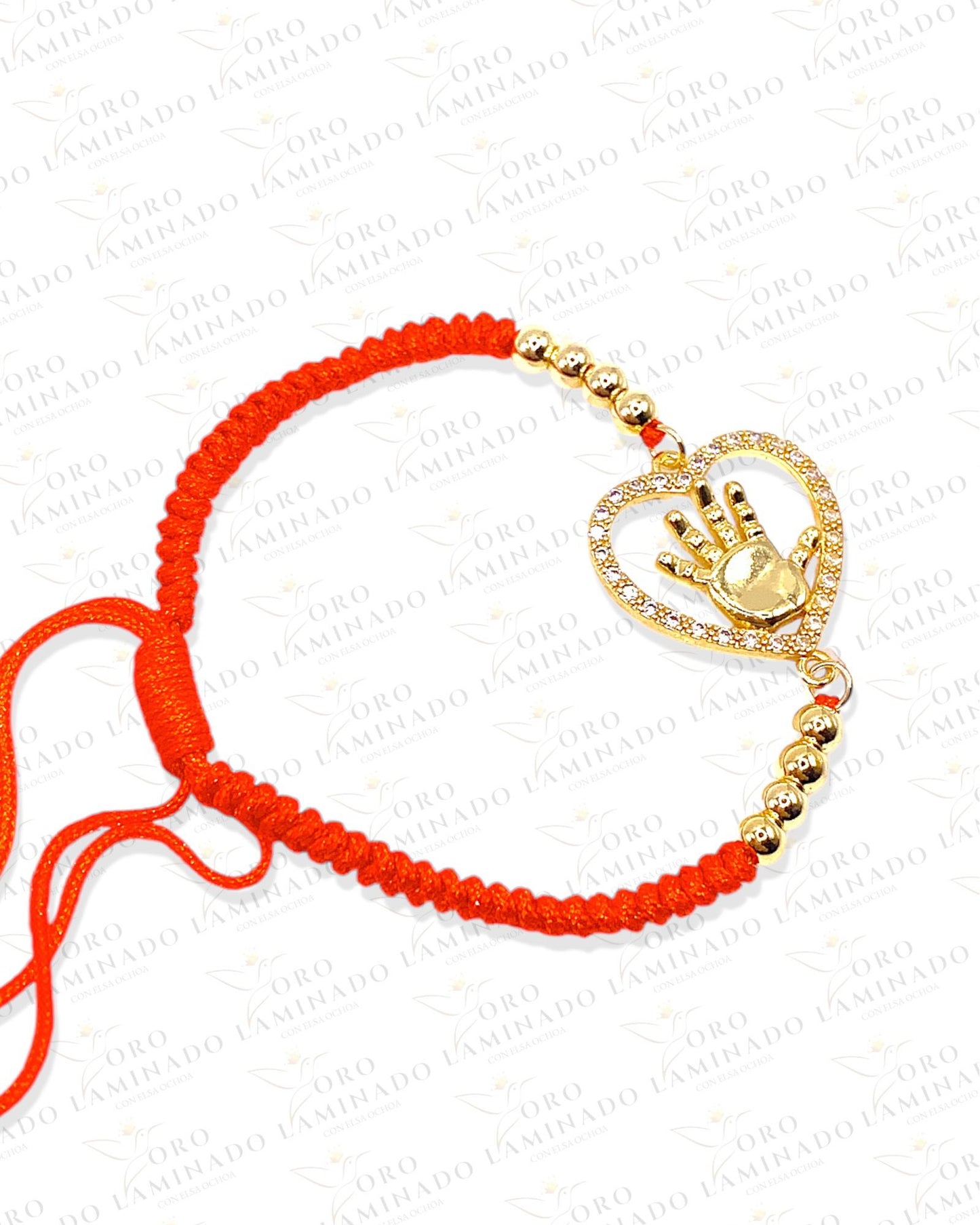 Red bracelet with hand in the heart G117