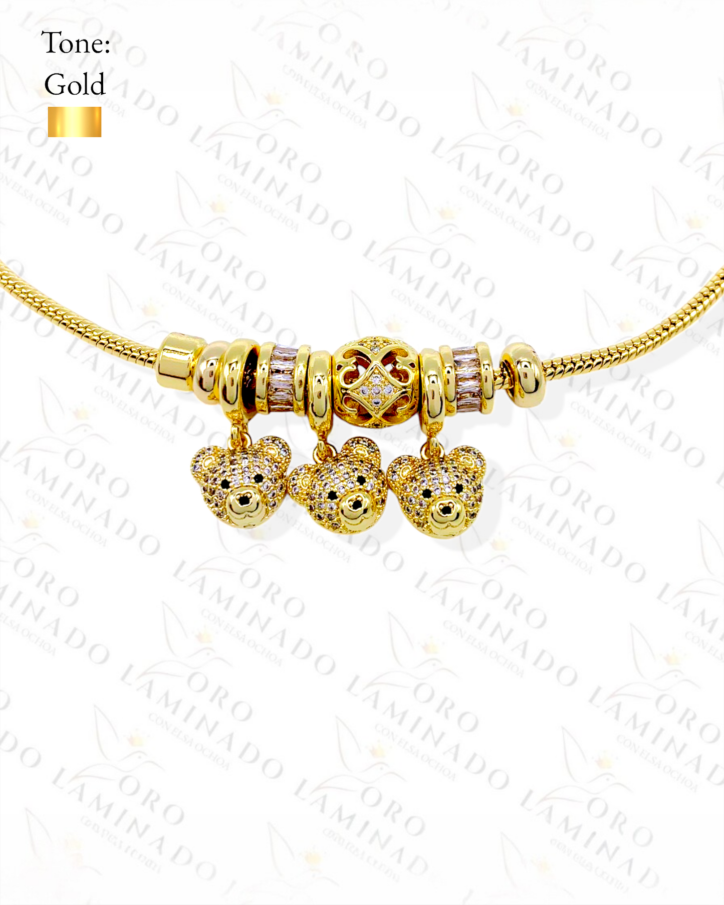 High Quality Sparkling Bears  Charm Bracelet (Gold Filled) C261