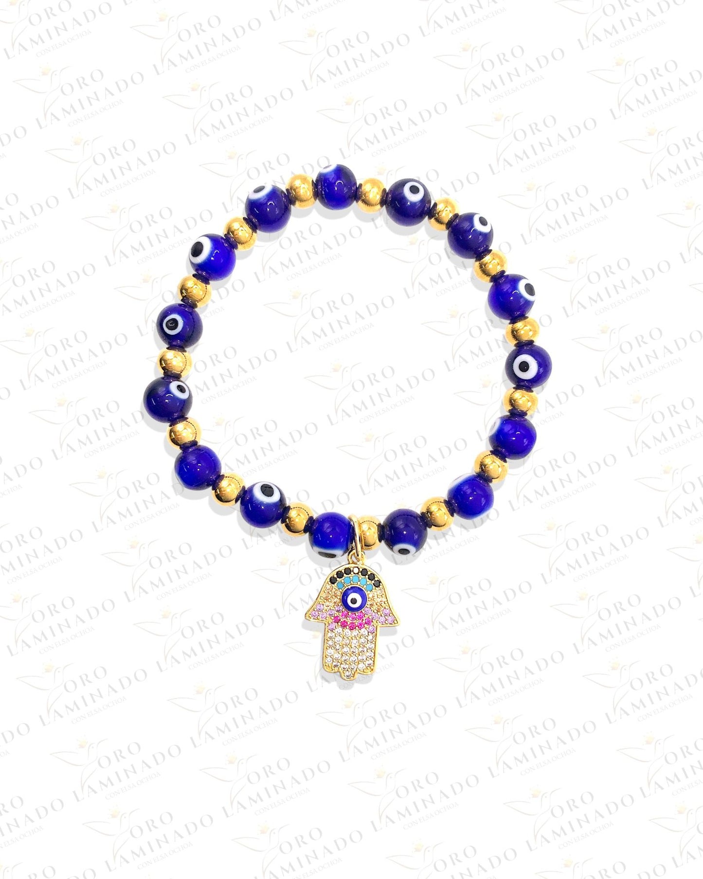 Hamsa Hand Stretchy Blue Quartz Bracelet R42