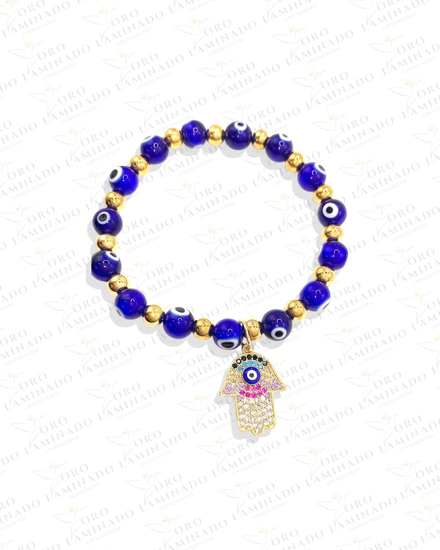 Hamsa Hand Stretchy Blue Quartz Bracelet R42