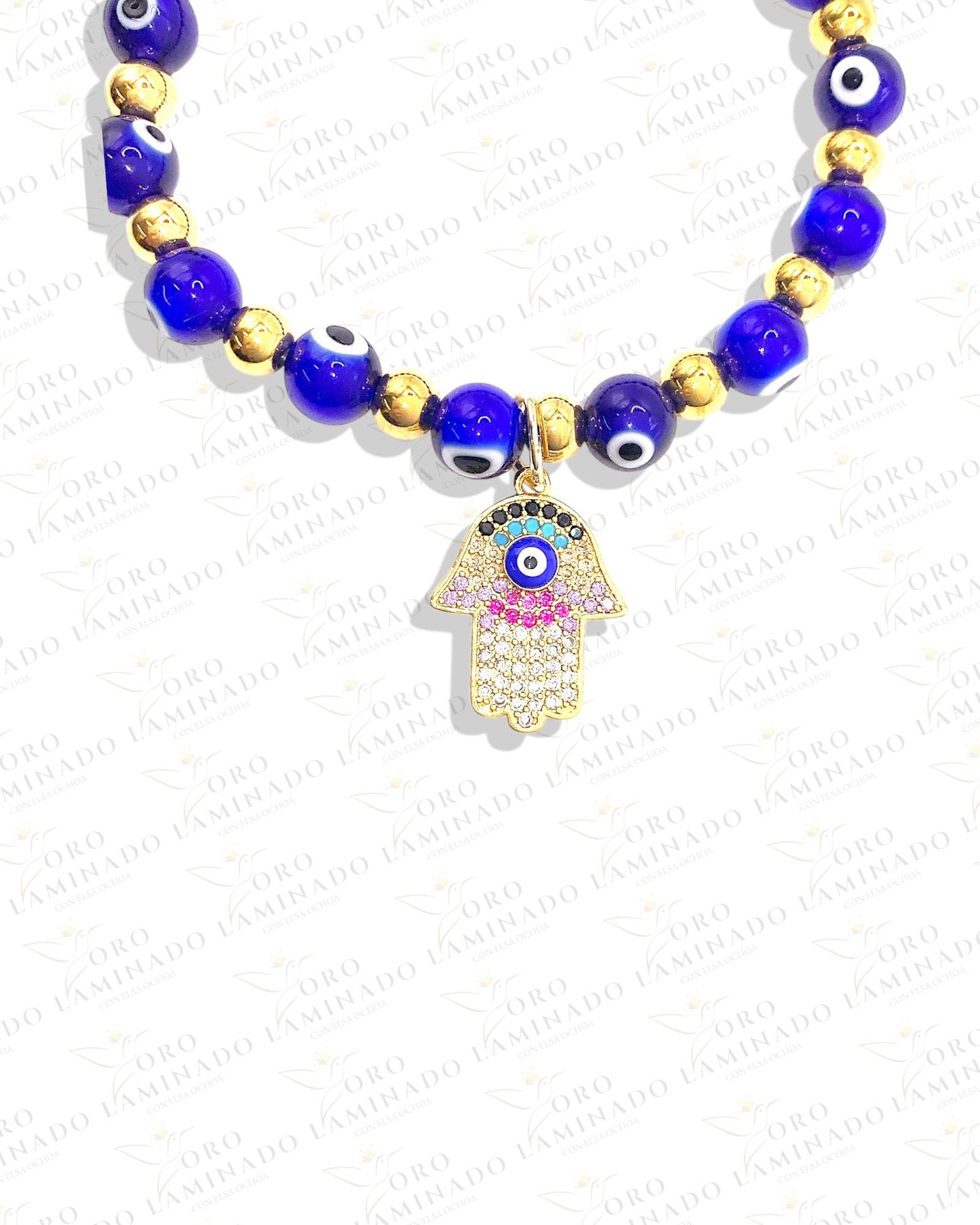 Hamsa Hand Stretchy Blue Quartz Bracelet R42