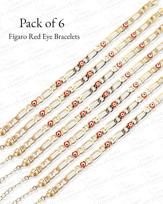 Red Evil Eye Figaro Bracelets (Pack of 6) B337