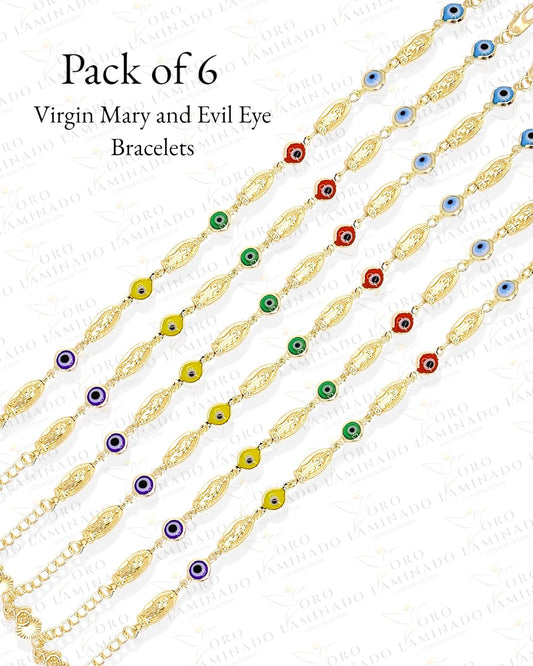 Virgin Mary and Multicolor Evil Eye Bracelet (Pack of 6) B63