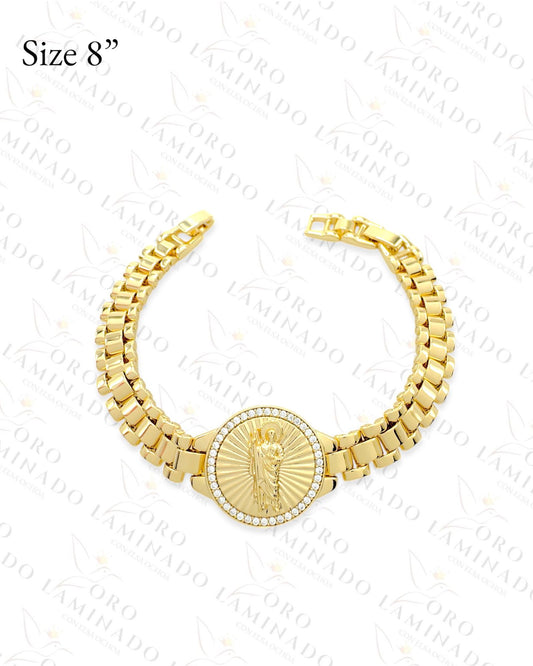 Gold Filled San Judas Tadeo Bracelet with Shiny Stones R193