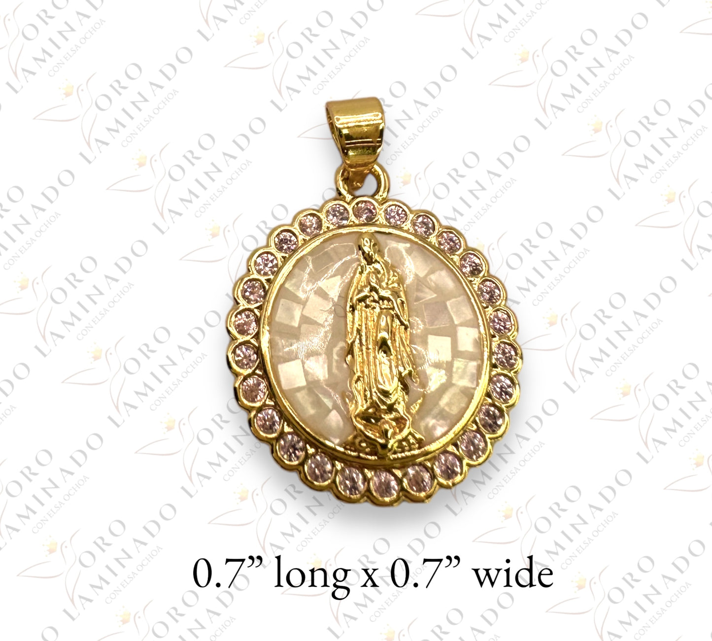 Virgen de Guadalupe pendant with purple and white stones G30