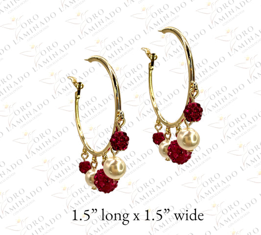 Hoop earrings with pearls red and white B352
