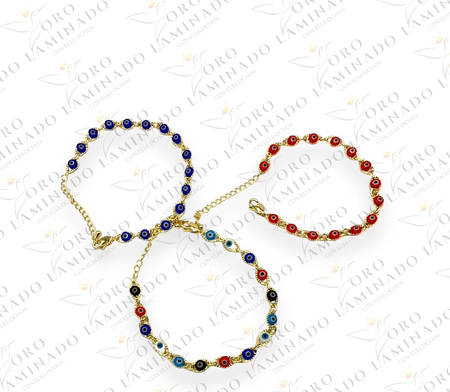 gold anklet with multicolored stones Y41 – Oro Laminado Elsa