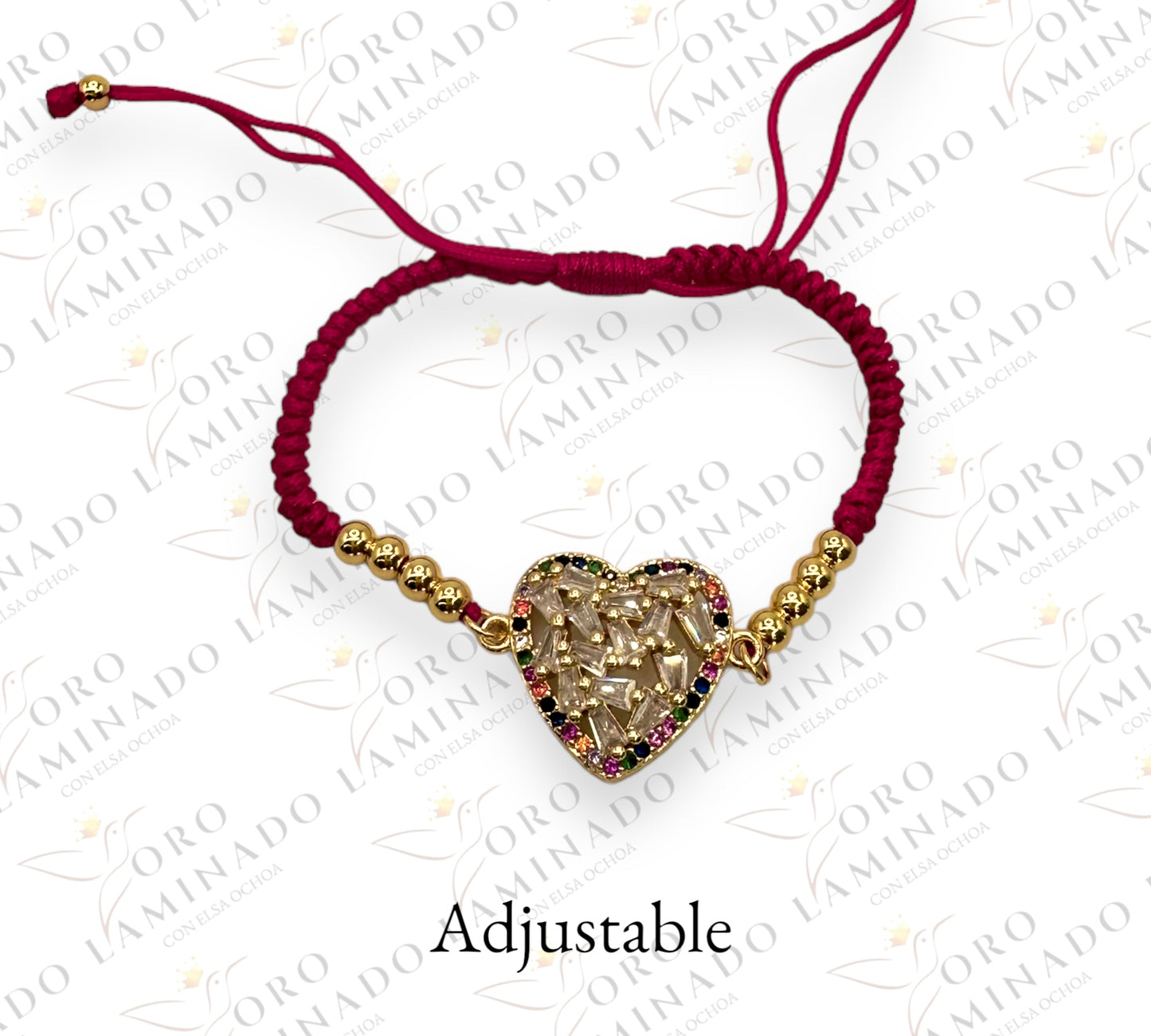 Red bracelet with cut crystal heart G122