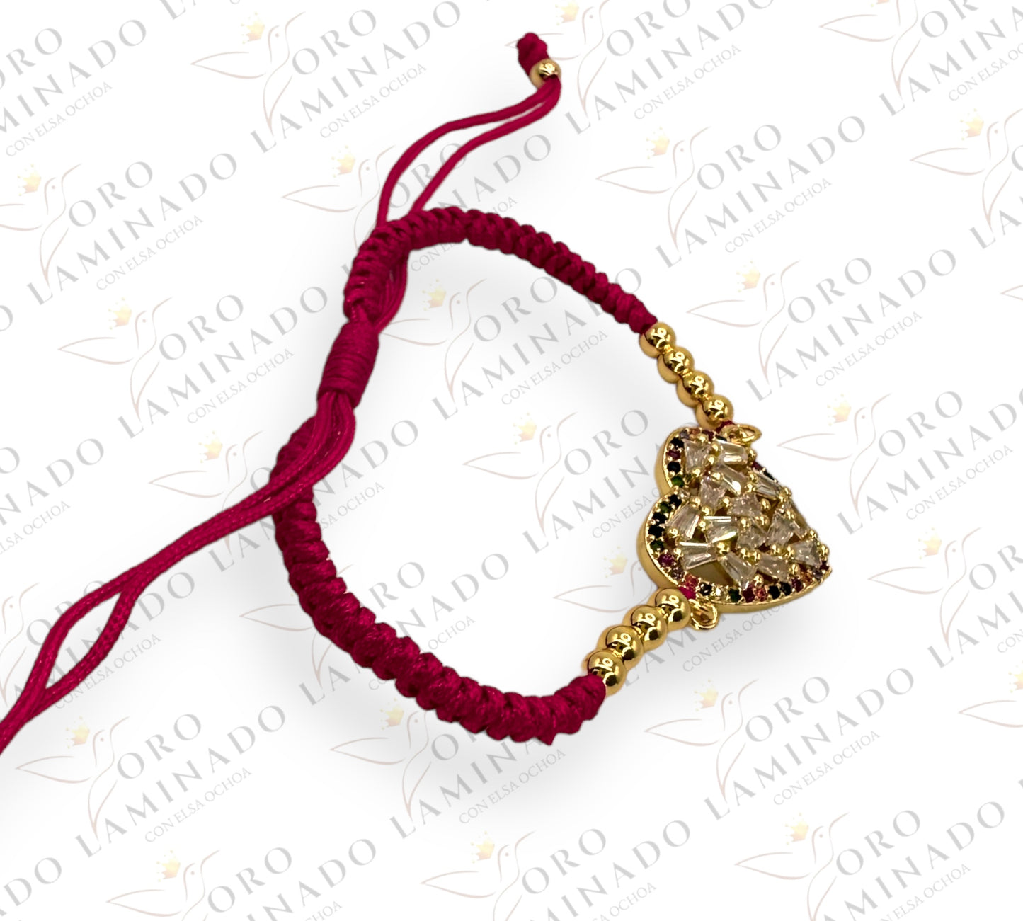 Red bracelet with cut crystal heart G122