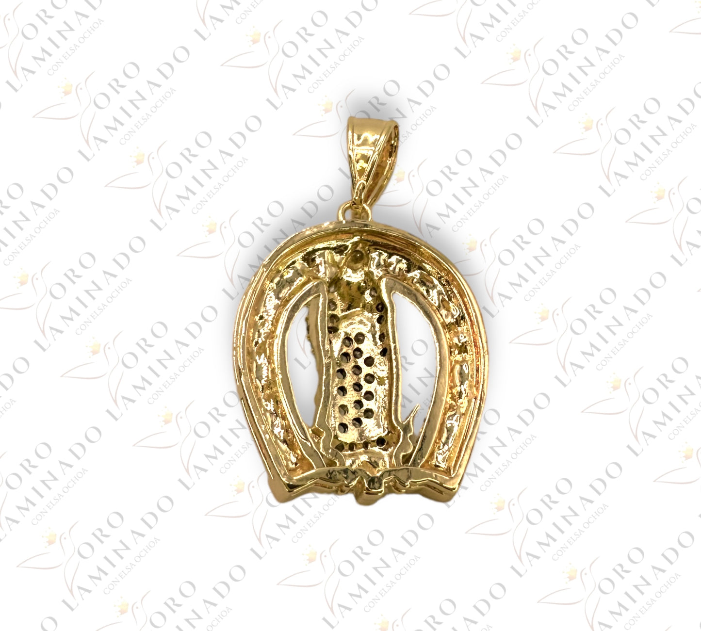 Horse Shoe pendant with Sirconia Pave Virgen de Guadalupe G27