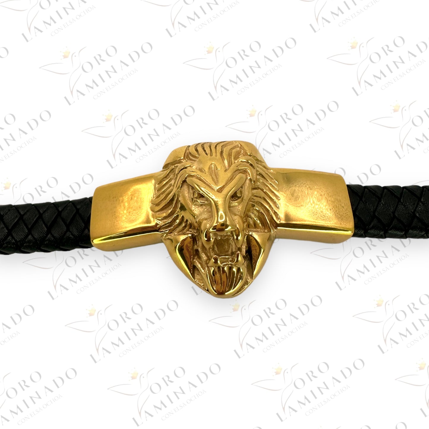 Leather and steel bracelet with lion B257