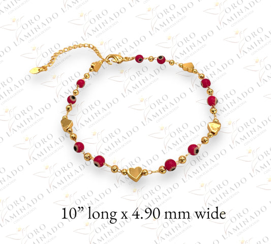 Red Evil Eye and Heart Anklets (Pack of 6) Y216