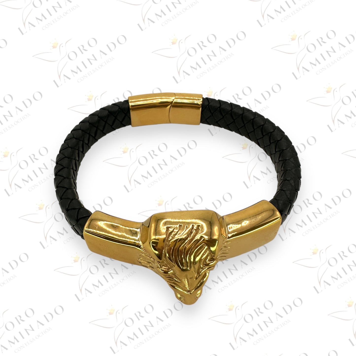 Leather and steel bracelet with lion B257