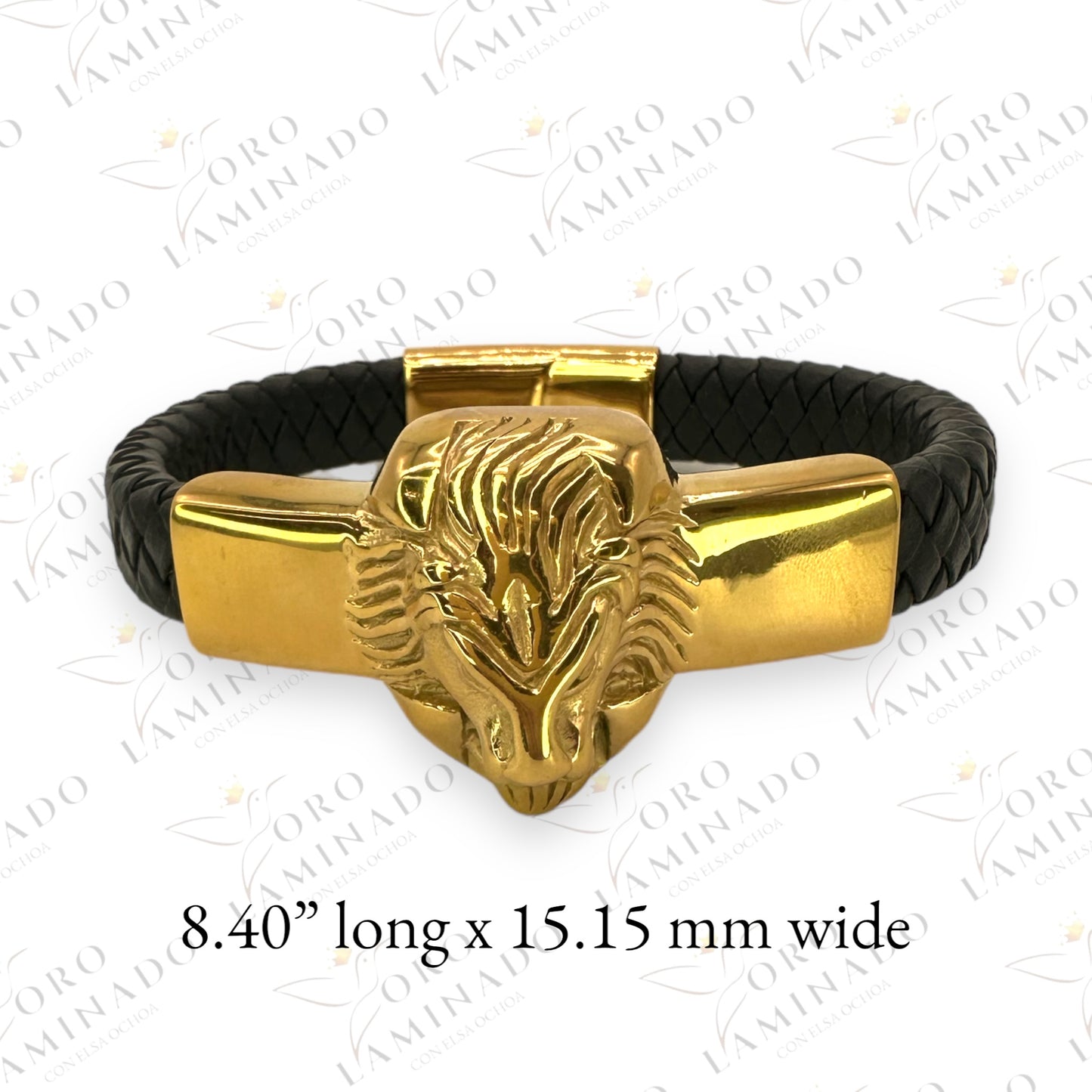 Leather and steel bracelet with lion B257