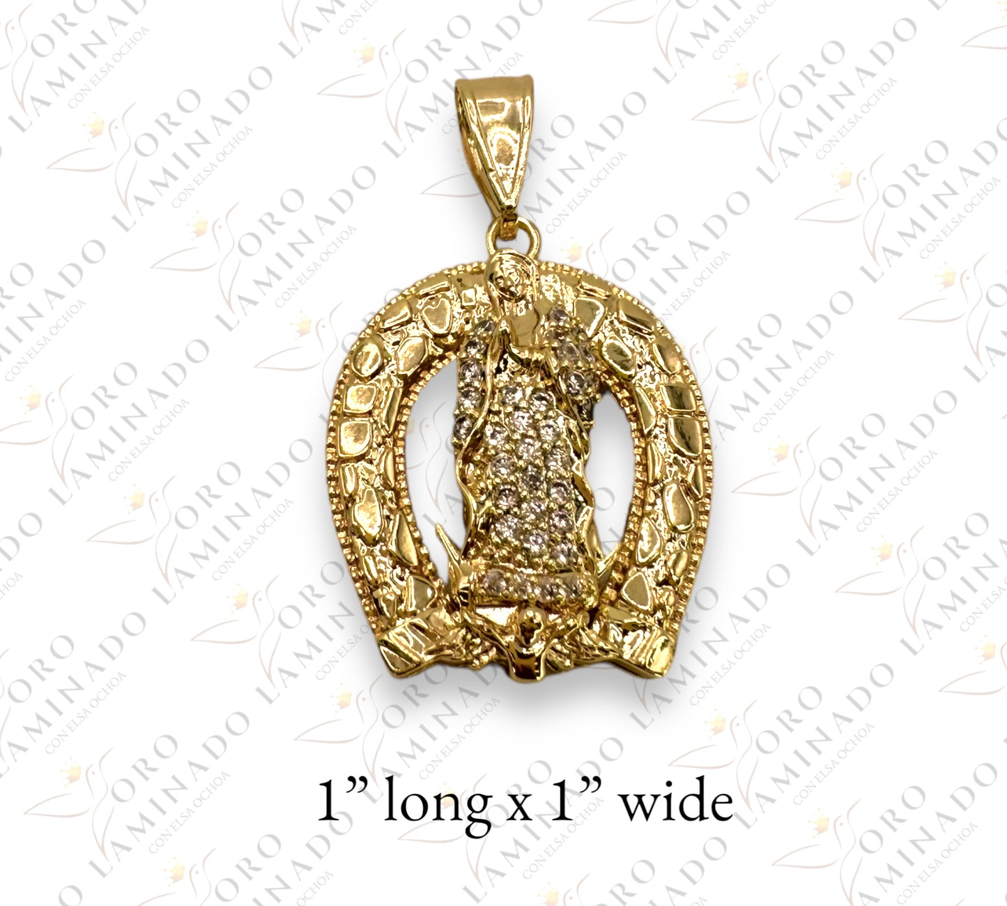 Horse Shoe pendant with Sirconia Pave Virgen de Guadalupe G27